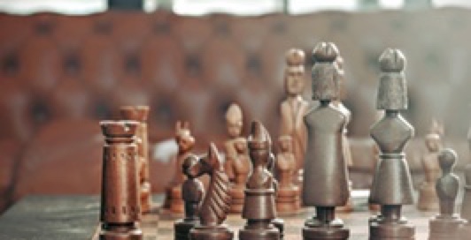 closeup of modern chess pieces